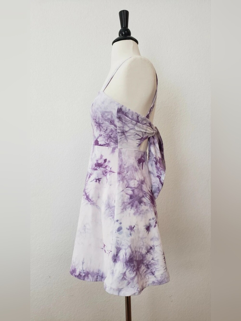 Purple Tie-Dye Square Neck Sundress - Women's Casual Dress - Picture 2 of 4